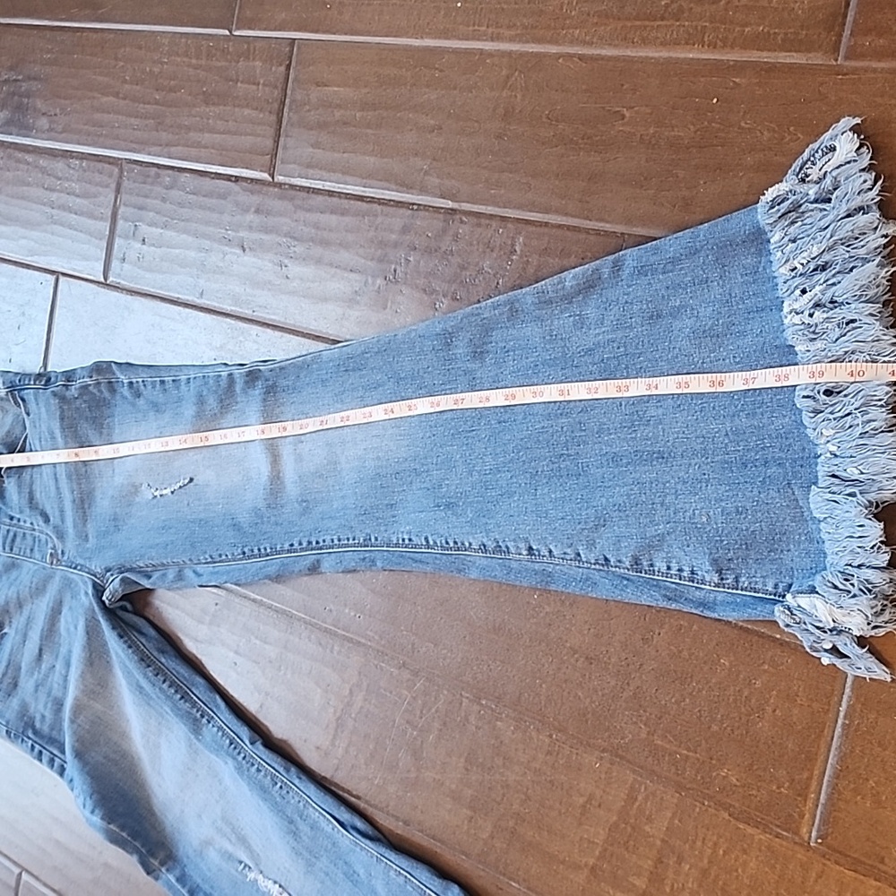 Tricot Womens High Waist Flair Leg Raw Hem Denim Blue Jeans Size Medium - Picture 9 of 13